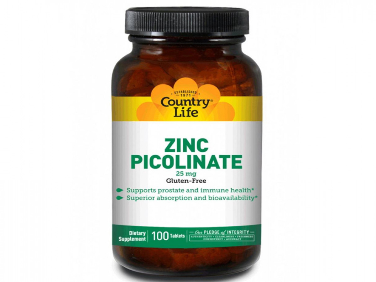 Zinc Picolinate, Country Life, пиколинат цинка 25 мг, 100 таблеток