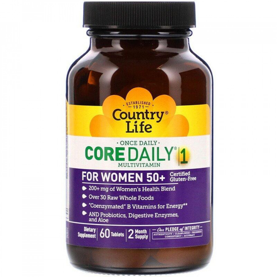 Мультивитамины для женщин старше 50 лет "Core Daily 1 Multivitamin For Women 50+" Country Life, 60 таблеток