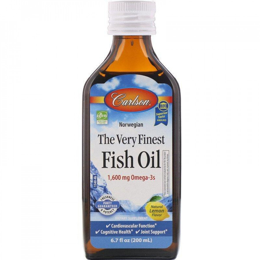 Рыбий жир "The Very Finest Fish Oil" со вкусом лимона, 1600 мг, Carlson Labs, 200 мл