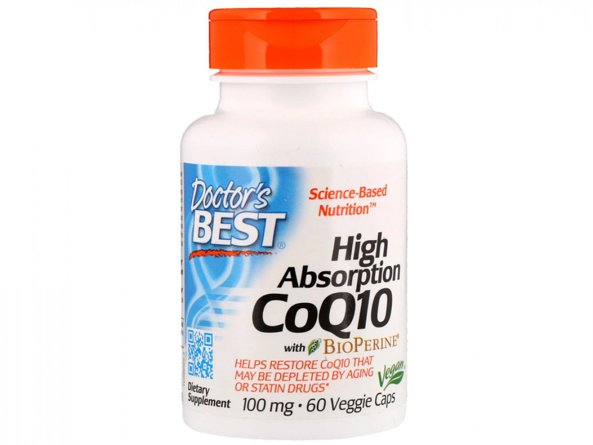 CoQ10, Doctor's Best, коэнзим Q10 с биоперином, 60 капсул
