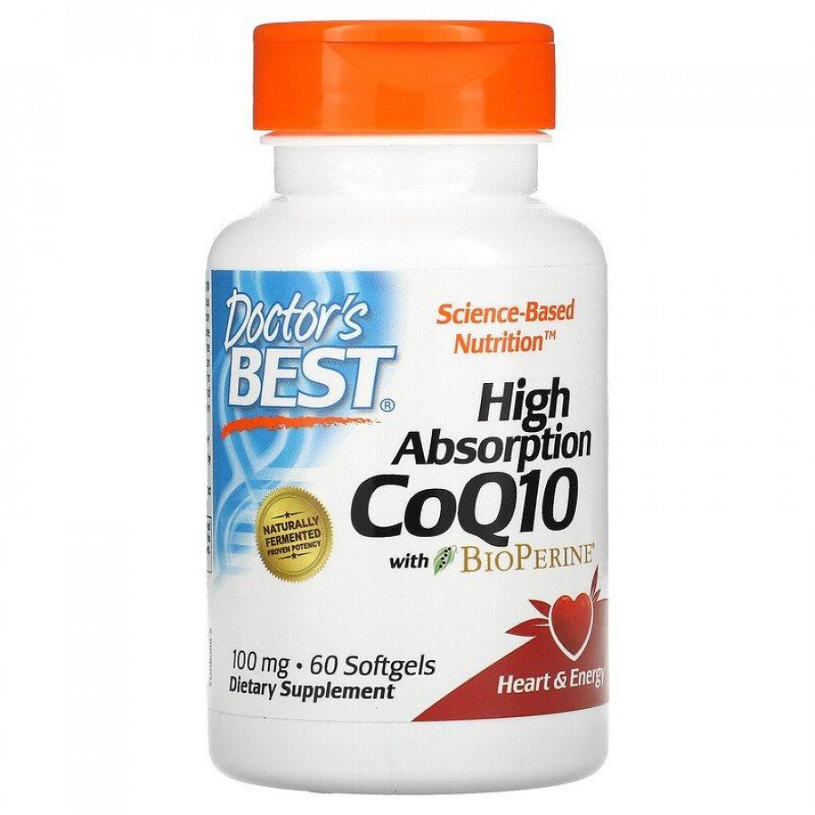 Коэнзим Q10 CoQ10, 100 мг, Doctor's Best, с биоперином, 60 желатиновых капсул