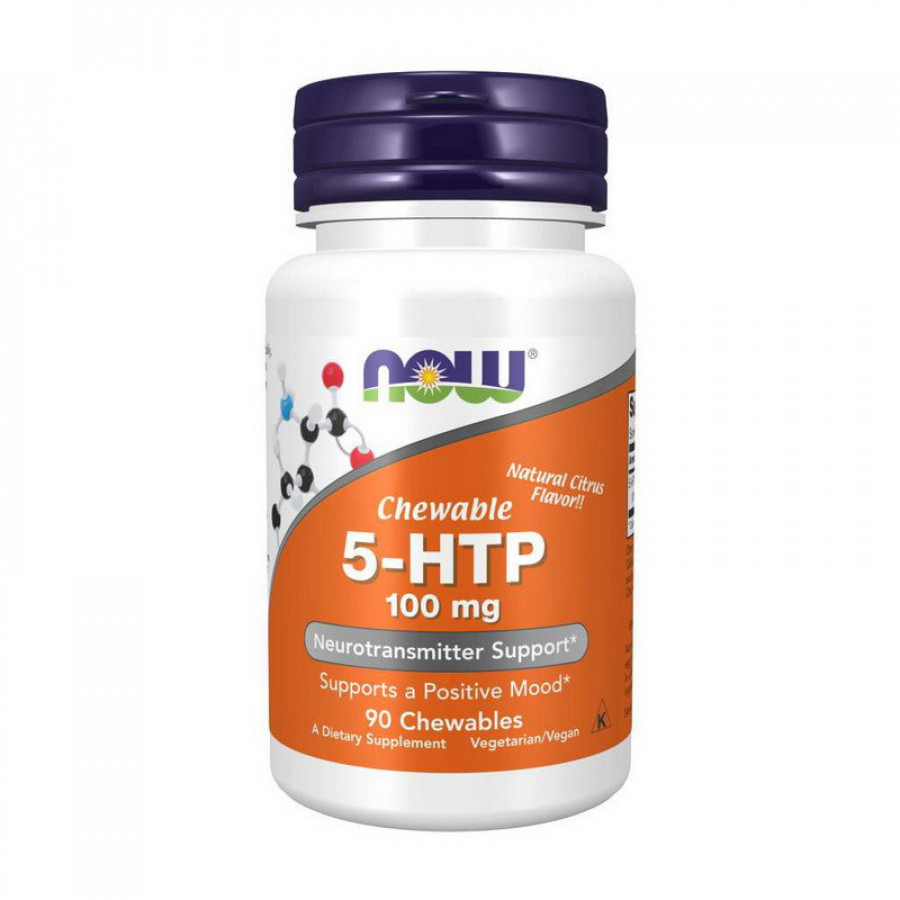 5-HTP "Chewable 5-HTP 100 mg" Now Foods, 100 мг, вкус апельсина, 90 жевательных таблеток