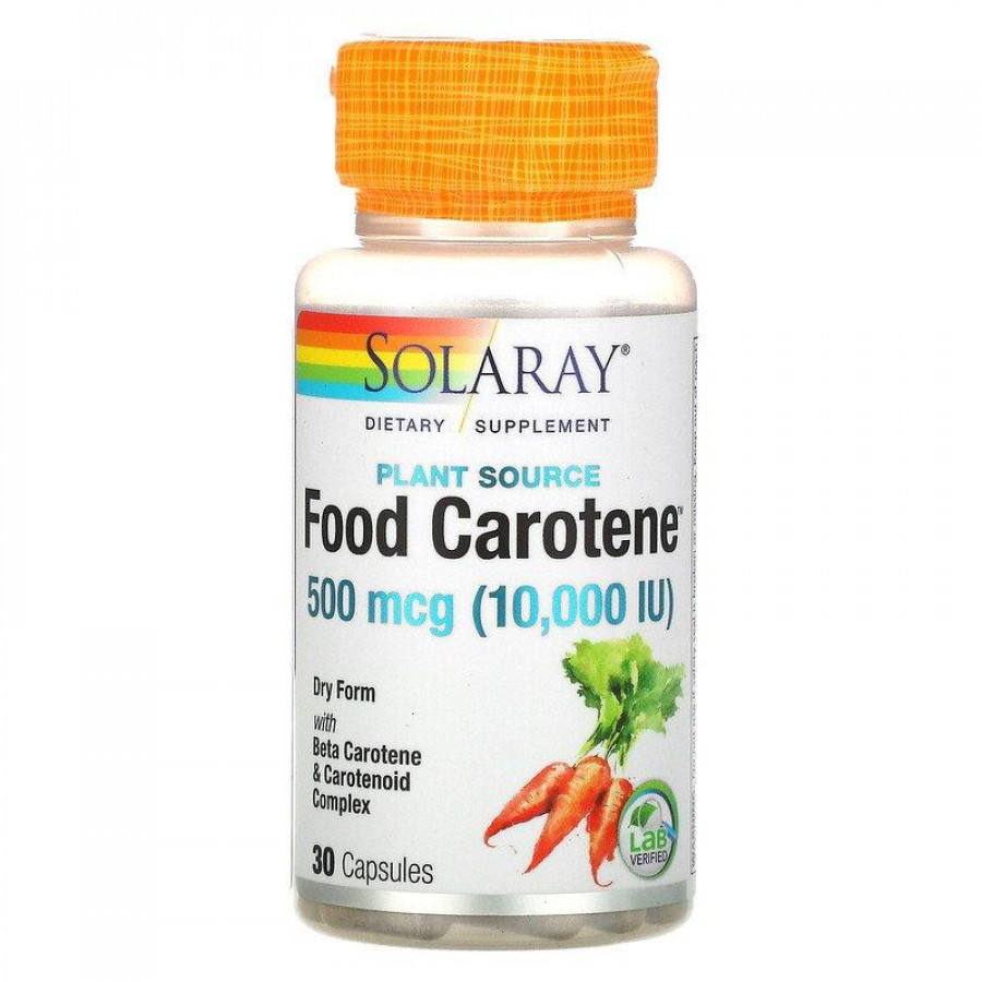 Пищевой бета-каротин "Food Carotene" 500 мкг, Solaray, 30 капсул