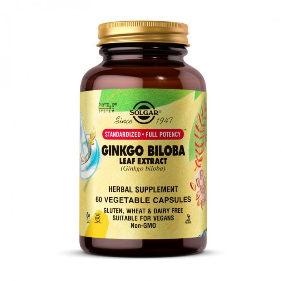 Гинкго Билоба "Ginkgo Biloba Leaf Extract" Solgar, 60 капсул