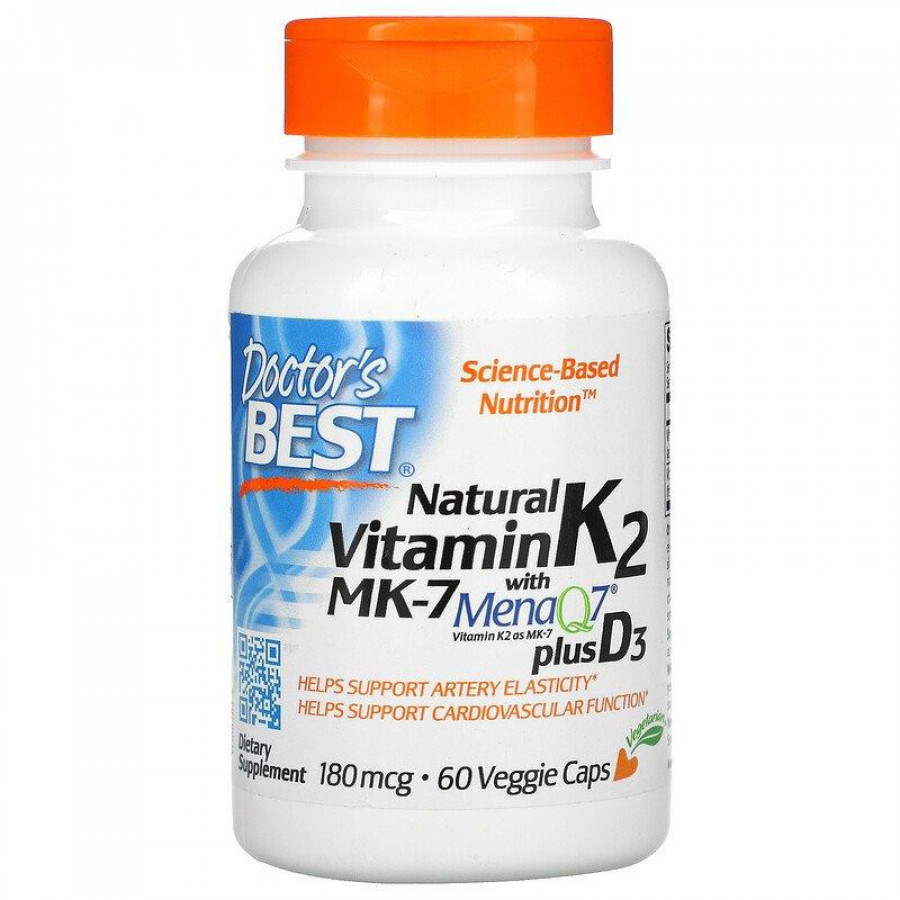 Витамин К-2 (менахинон-7) с витамином D3 "Natural Vitamin K2 with MK-7" Doctor's Best, 180 мкг, 60 капсул