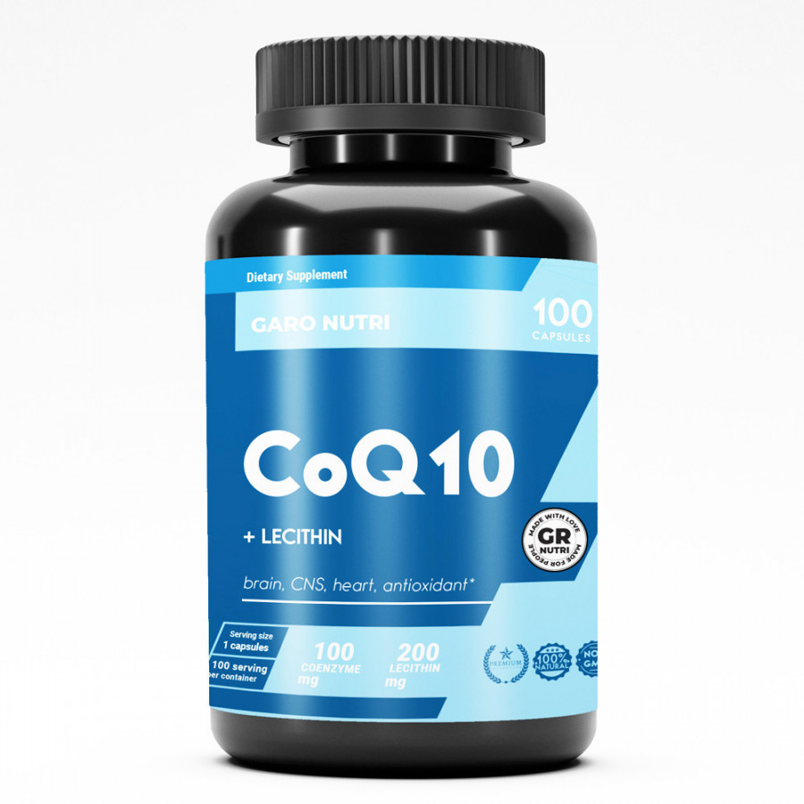 Коэнзим Q10 + Лецитин подсолнечный (Coenzyme кофермент), GARO Nutrition, 100 мг, 100 капсул
