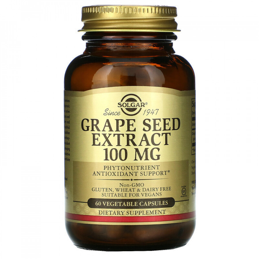 Экстракт виноградных косточек "Grape Seed Extract" 100 мг, Solgar, 60 капсул