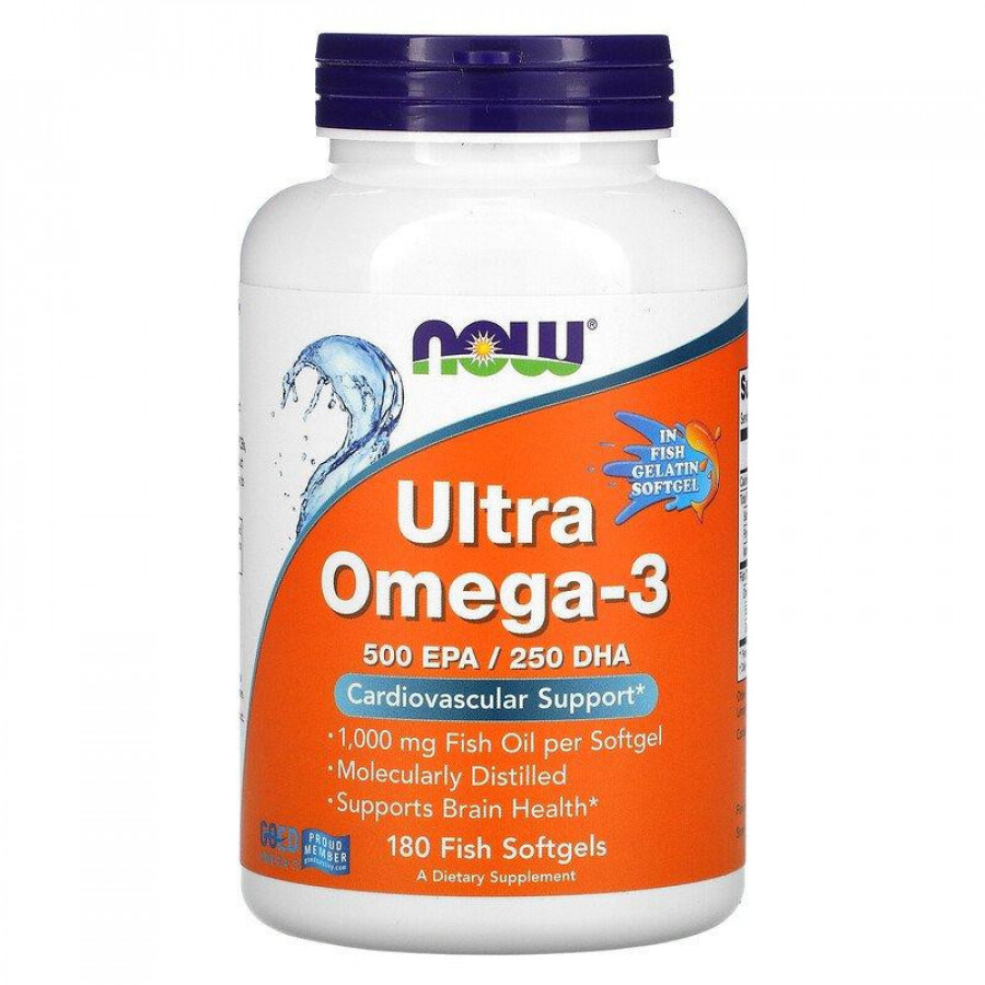 Ультра Омега-3 "Ultra Omega-3" Now Foods, 180 рыбно-желатиновых капсул