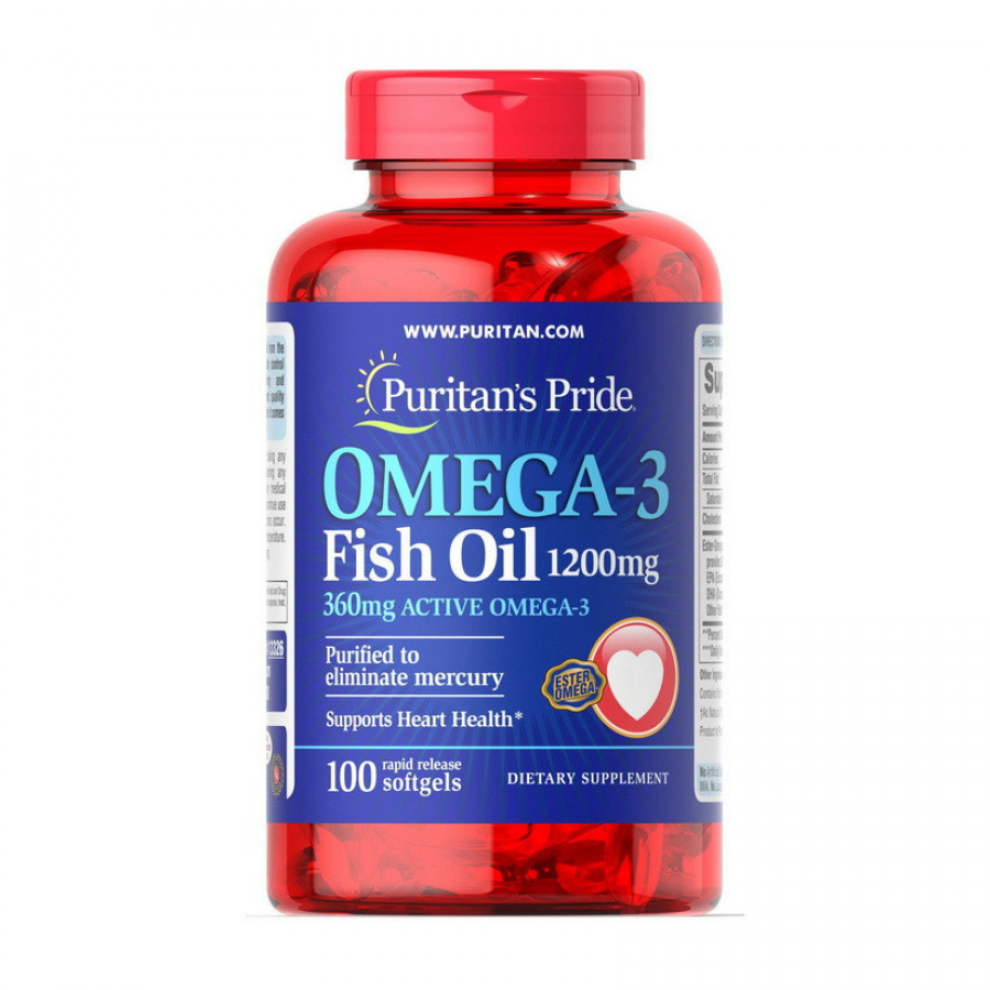 Омега-3, рыбий жир "Omega-3 Fish Oil" 1200 мг, Puritan's Pride, 100 капсул