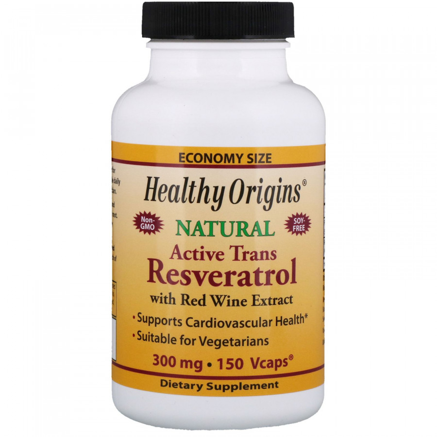 Активный транс-ресвератрол, Natural Resveratrol, Healthy Origins, 300 мг, 150 вегетарианских капсул