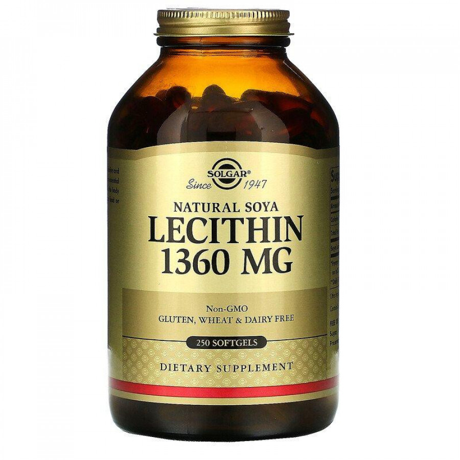Соевый лецитин "Natural Soya Lecithin" 1360 мг, Solgar, 250 капсул