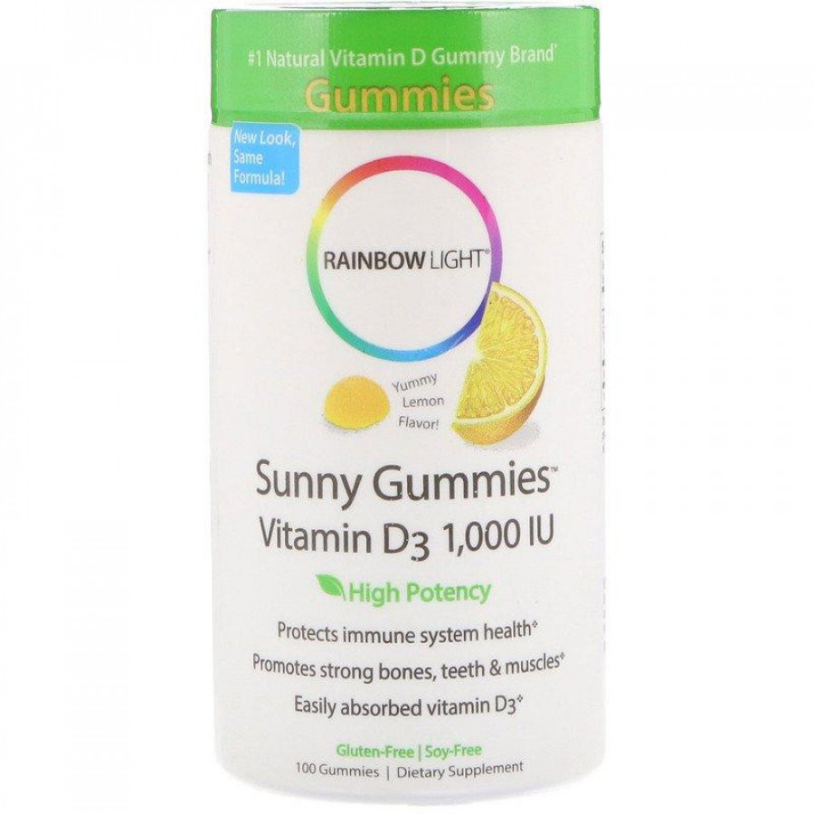 Витамин D3 "Sunny Gummies Vitamin D3" со вкусом лимона, 1000 МЕ, Rainbow Light, 100 жевательных таблеток