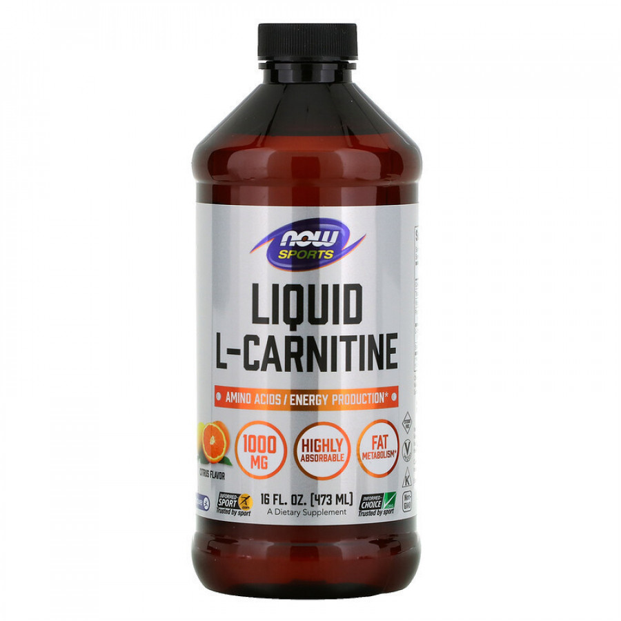 L-карнитин "L-Carnitine Liquid" Sports, 1000 мг, цитрус, Now Foods, 473 мл