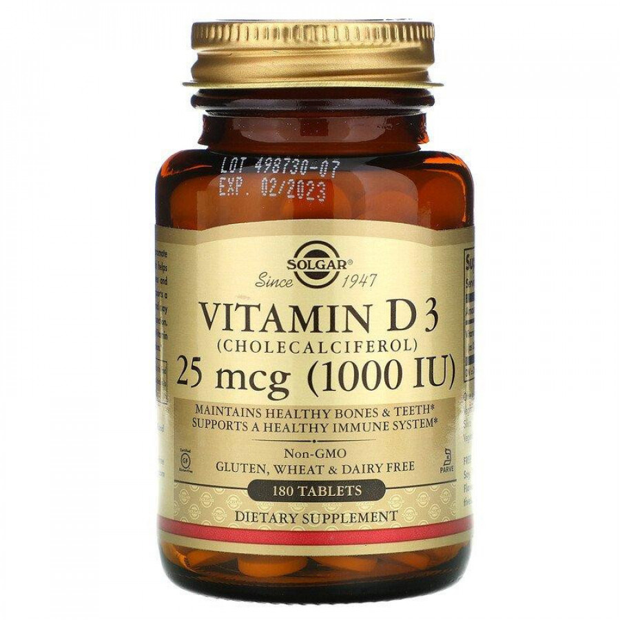 Витамин D3 "Vitamin D3" Solgar, 1000 МЕ, 180 таблеток