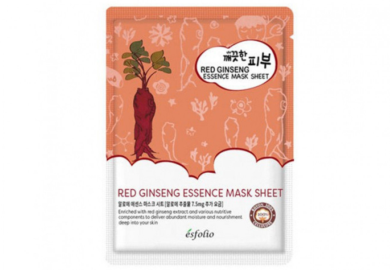Маска для лица Pure Skin Red Ginseng Essence Mask Sheet, Esfolio, тканевая c красным женьшенем, 25 г