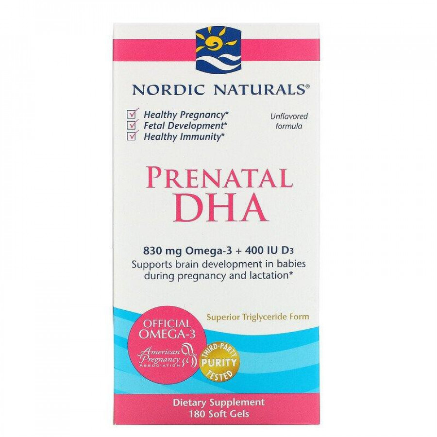 ДГК для беременных "Prenatal DHA" Nordic Naturals, 830 мг, 180 желатиновых капсул