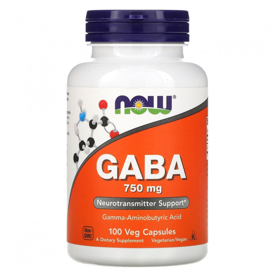 Гамма-аминомасляная кислота, GABA, 750 мг, Now Foods, 100 капсул