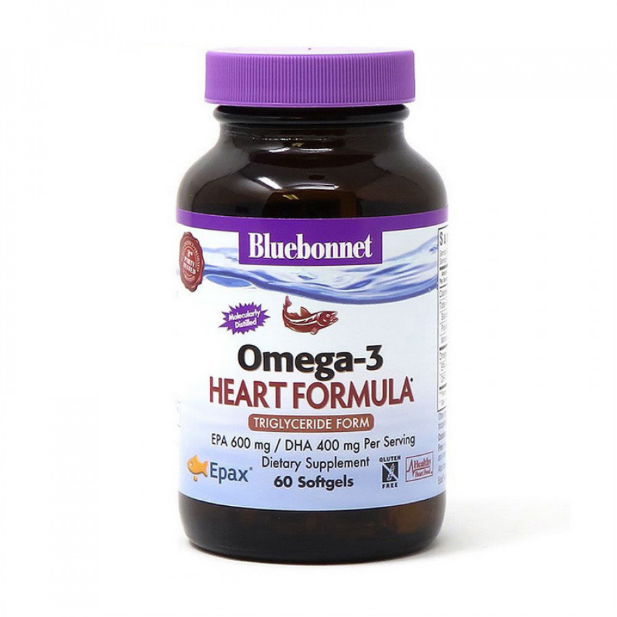 Добавка для сердца с омега-3 "Omega-3 Heart Formula" Bluebonnet Nutrition, 1000 мг, 60 желатиновых капсул