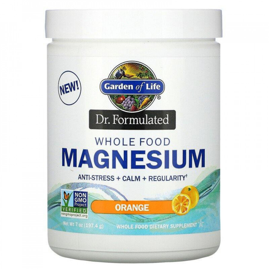 Цельнопищевой магний "Magnesium" Garden Of Life, 350 мг, вкус апельсина, 198 г