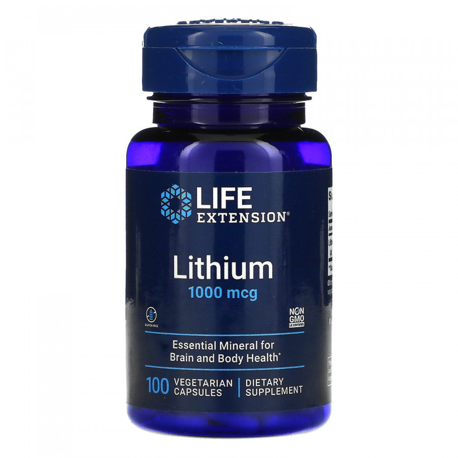 Литий, Lithium, Life Extension, 1000 мкг, 100 вегетарианских капсул