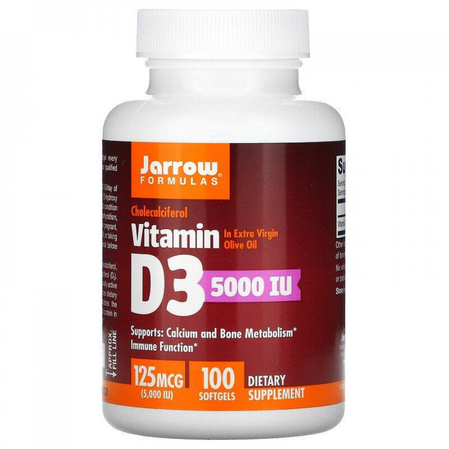 Витамин Д3, 5000 МЕ (125 мкг), Jarrow Formulas, 100 капсул