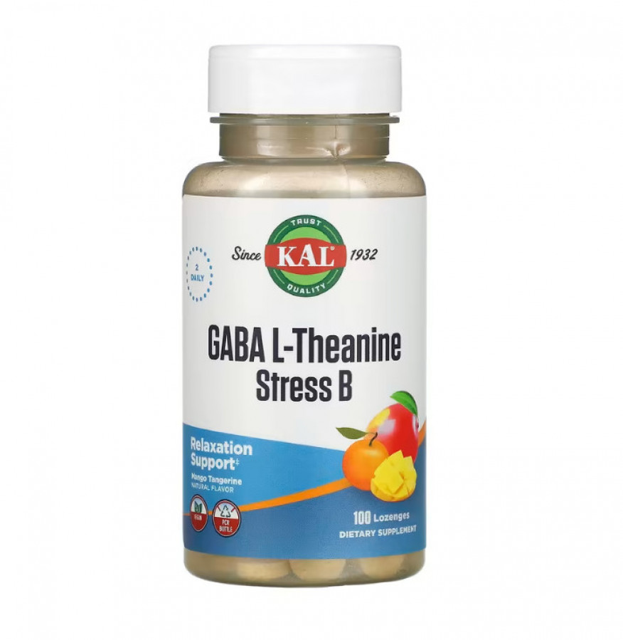 Добавка при стрессе с ГАМК, L-теанином, GABA L-Theanine Stress B, KAL, манго и мандарин, 100 пастилок