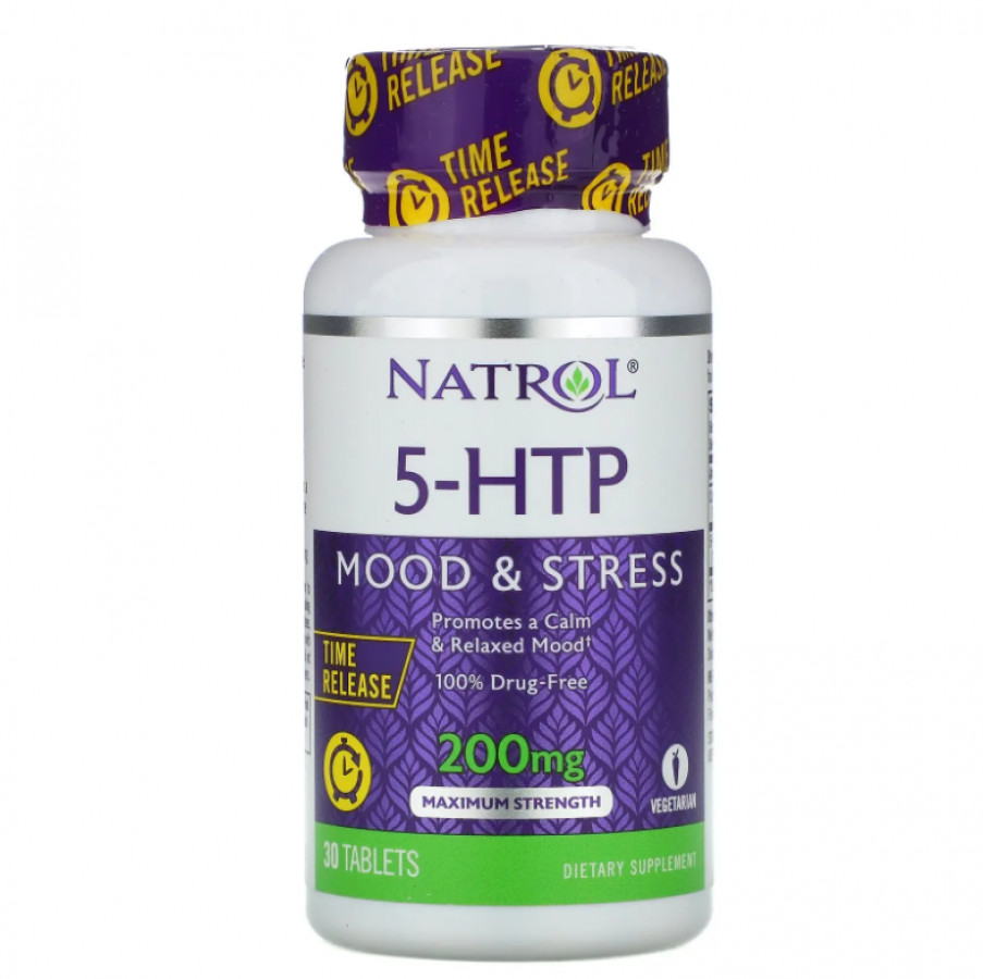 5-HTP, медленное высвобождение, максимальная сила, 200 мг, Natrol, 30 таблеток