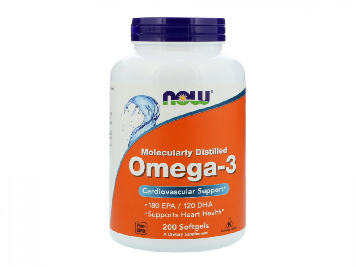 Омега-3 Omega-3, Now Foods, поддержка сердца 180 EPA/120 DHA, 200 капсул