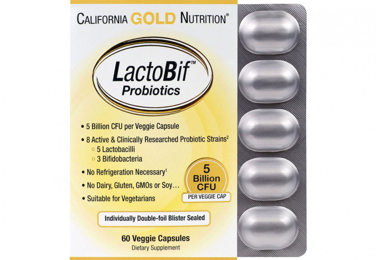 LactoBif, California Gold Nutrition, пробиотики 5 млд КОЕ, 60 капсул