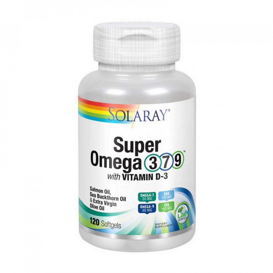 Омега 3-7-9 с витамином D3 "Super Omega 3-7-9 with Vitamin D-3" Solaray, 120 желатиновых капсул
