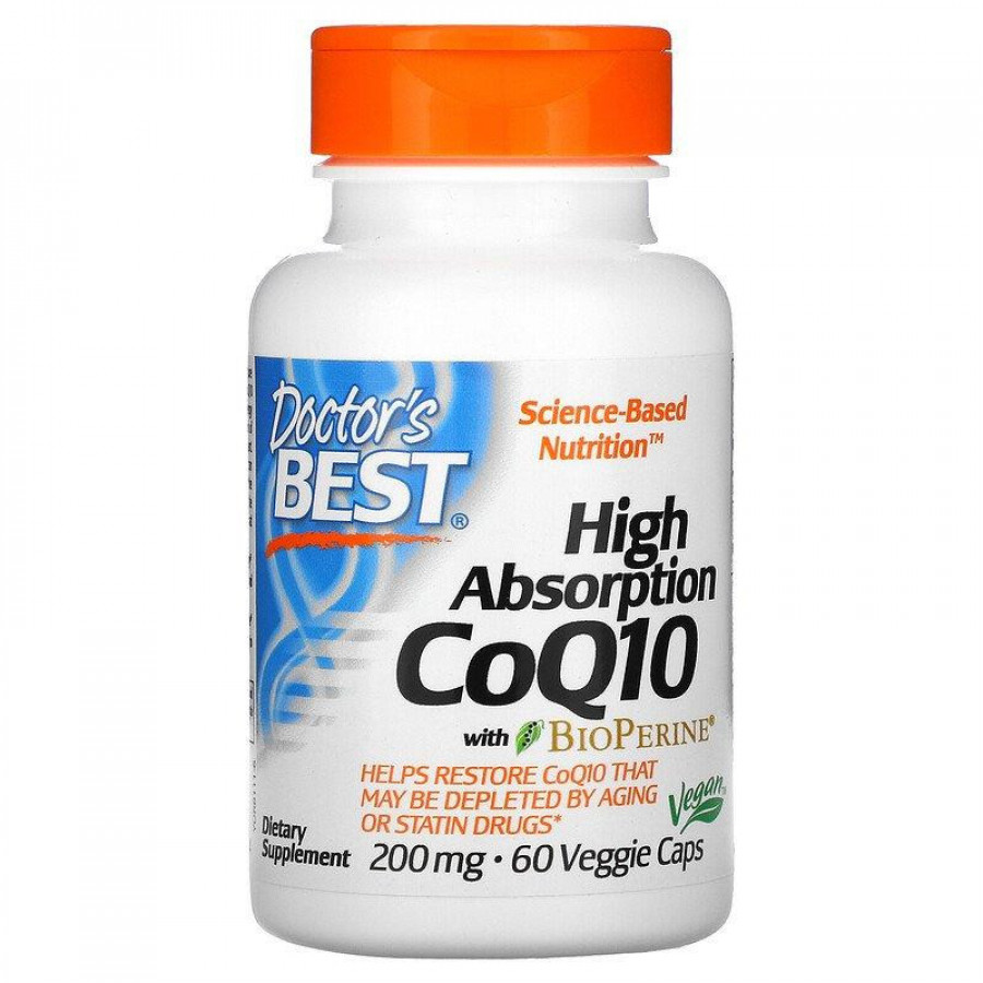 Коэнзим Q10 CoQ10, 200 мг, Doctor's Best, с биоперином, 60 капсул