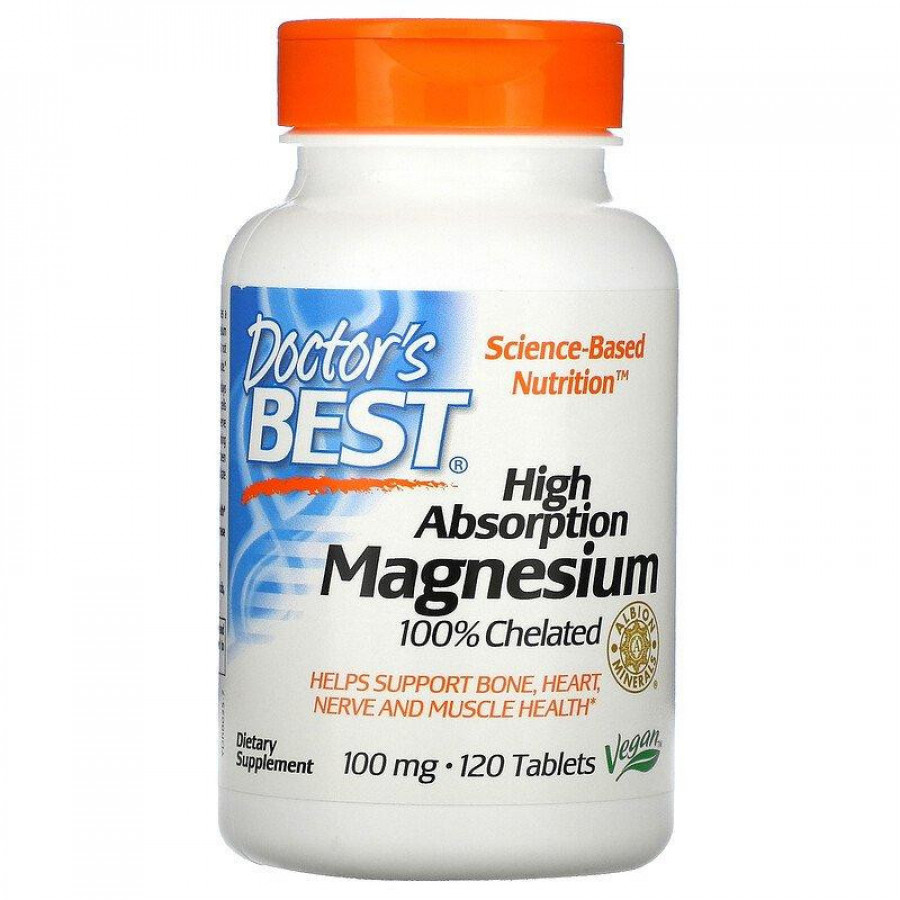 Хелатированный магний "Magnesium High Absorption" 200 мг, Doctor's Best, 120 таблеток