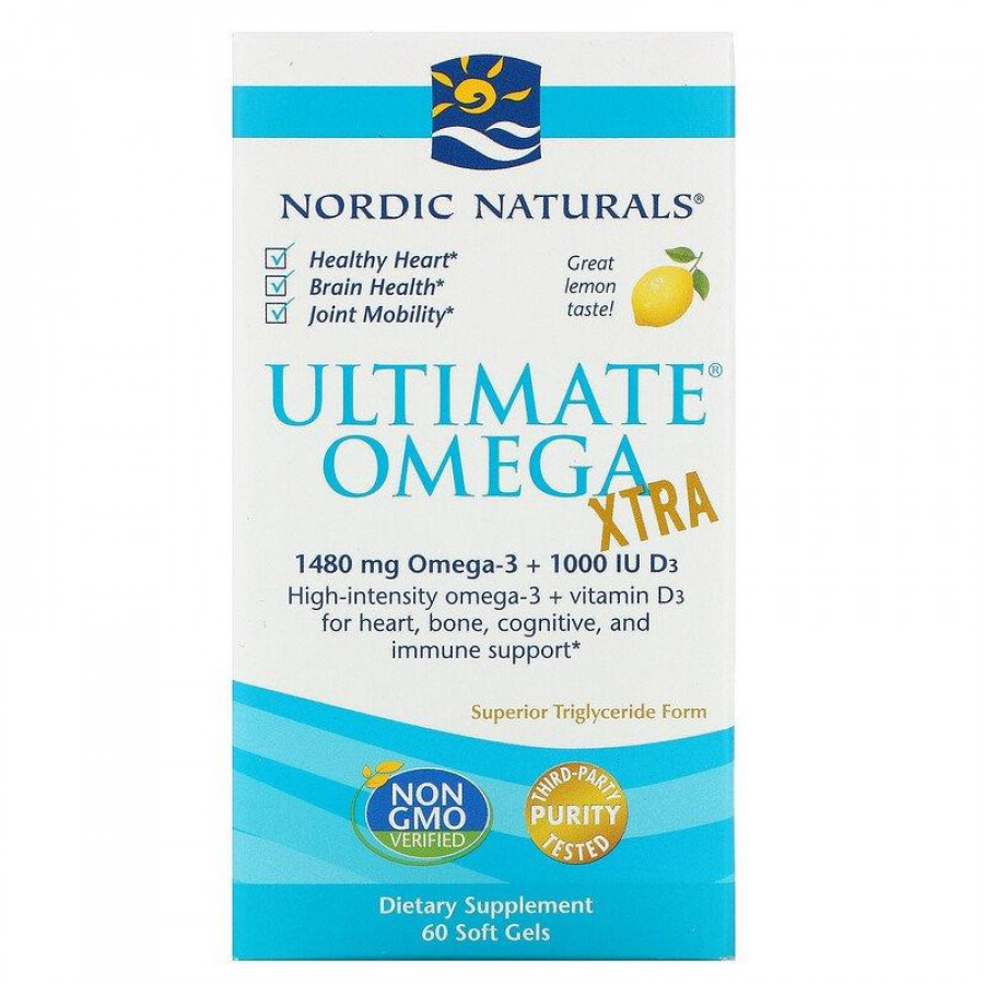 Омега-3 с витамином D3 "Ultimate Omega Xtra" Nordic Naturals, 1480 мг, лимон, 60 желатиновых капсул