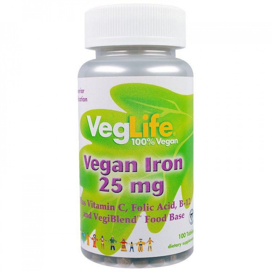 Железо растительного происхождения, Vegan Iron, 25 мг, VegLife, 100 таблеток