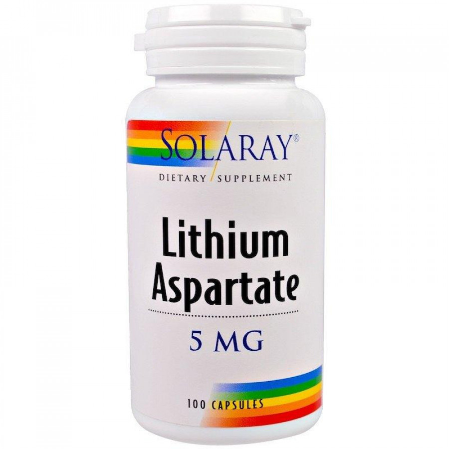 Аспартат лития "Lithium Aspartate" 5 мг, Solaray, 100 капсул