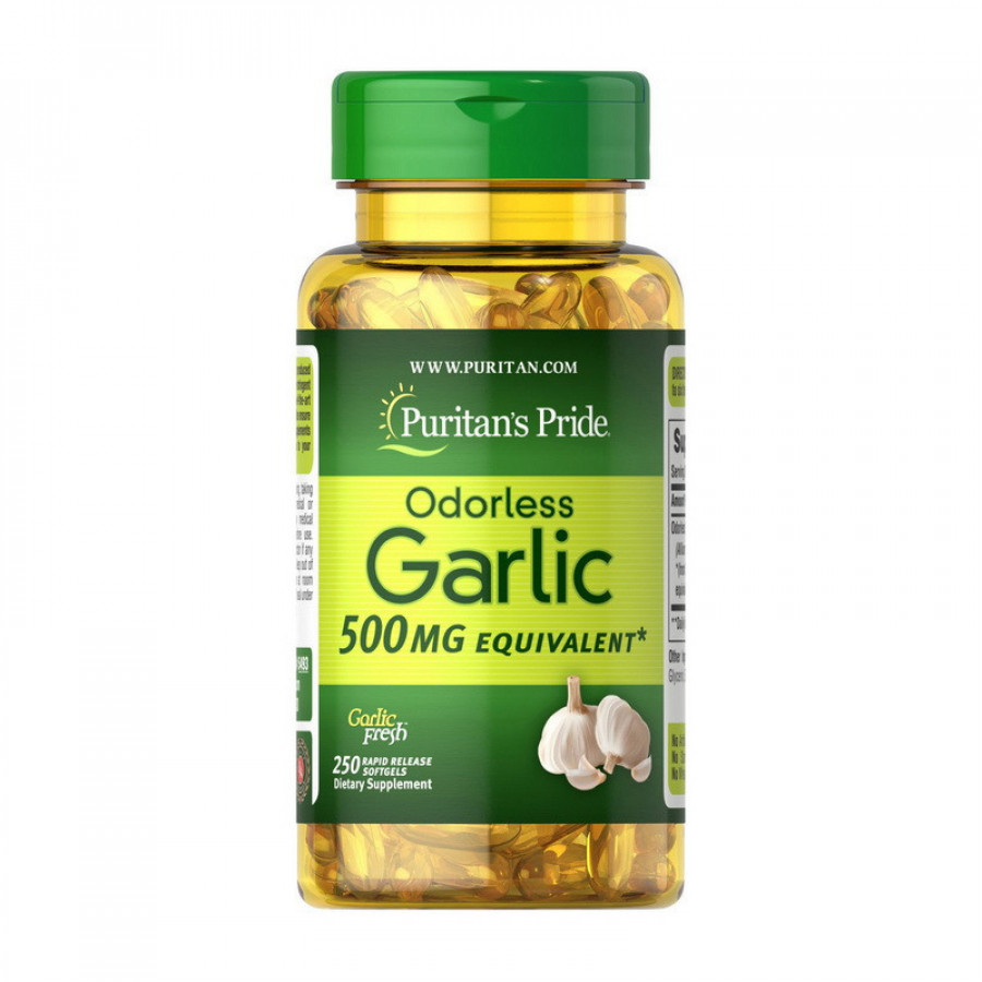 Концентрированный экстракт чеснока "Odorless Garlic" Puritan's Pride, 500 мг, 250 гелевых капсул
