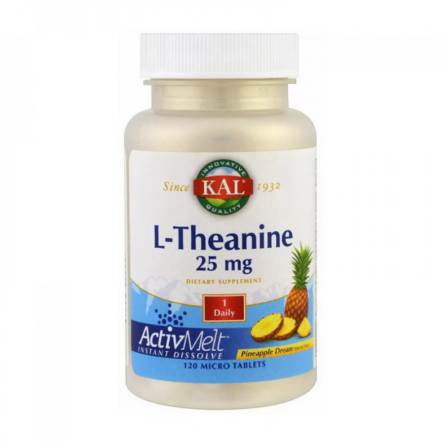 L-теанин "L-Theanine" KAL, 25 мг, со вкусом ананаса, 120 таблеток