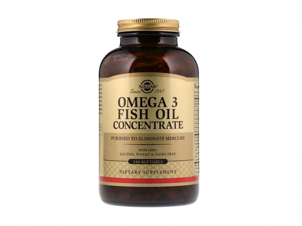 Рыбий жир, Omega-3 Fish Oil, Solgar, 2000 мг, концентрат, 240 капсул