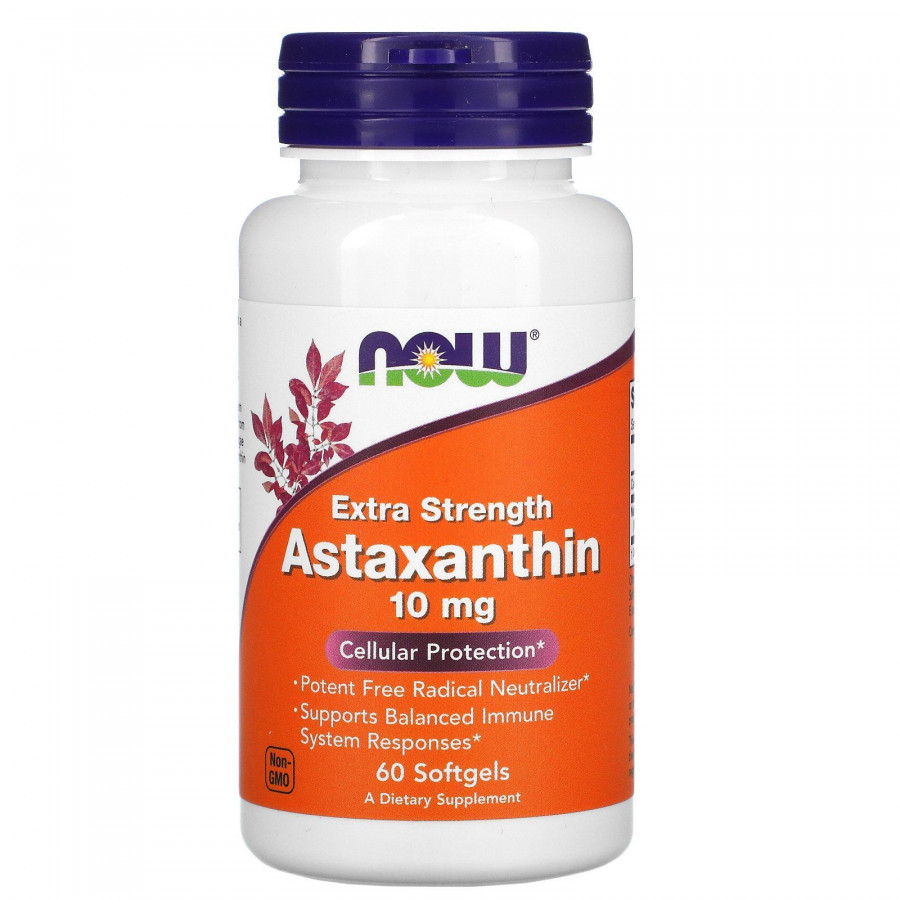 Астаксантин Now Foods (Astaxanthin Extra Strength) 10 мг 60 желатиновых капсул