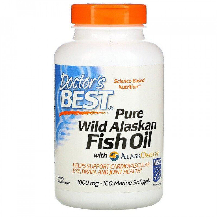 Рыбий жир из аляскинского минтая "Pure Wild Alaskan Fish Oil with Alask" Doctor's Best, 1300 мг, 180 капсул