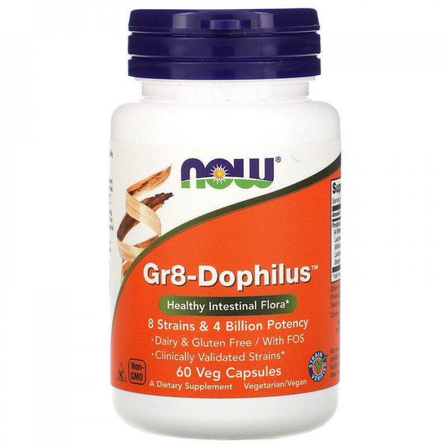 Пробиотики "Gr8-Dophilus" Now Foods, 8 штаммов, 4 млрд бактерий, 60 капсул