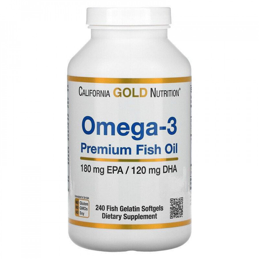 Рыбий жир "Omega-3 Premium Fish Oil", California Gold Nutrition, 180 EPA/120 DHA, 240 капсул