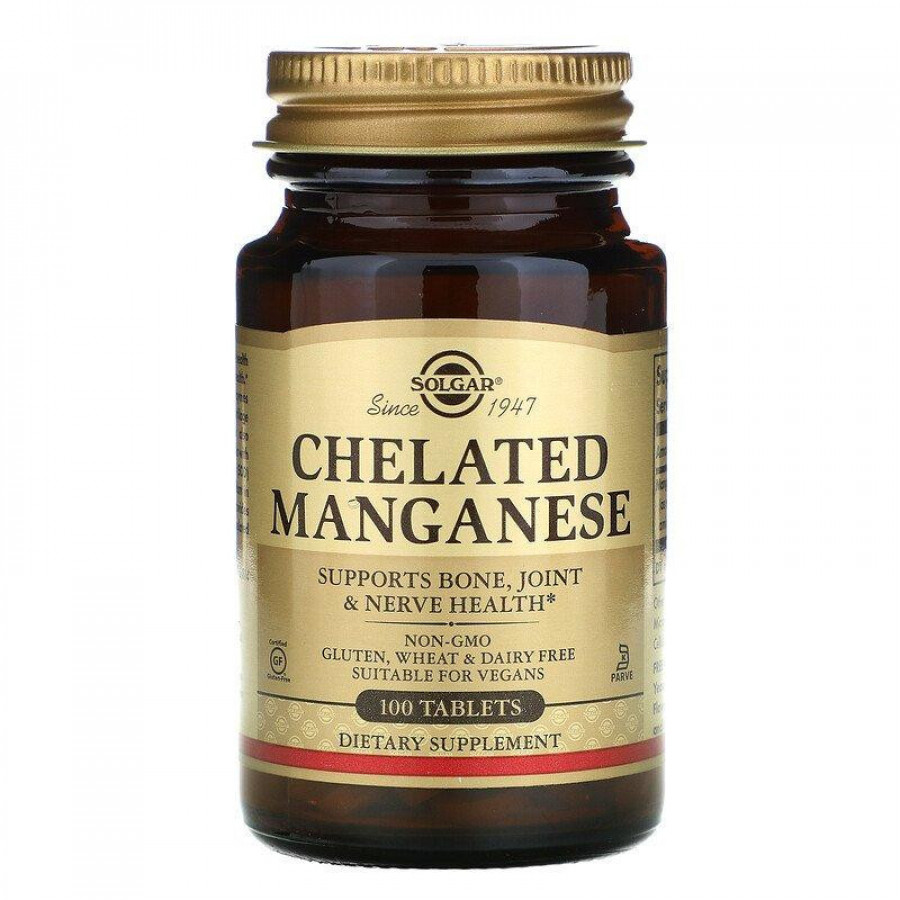 Хелатный марганец "Chelated Manganese" Solgar, 8 мг, 100 таблеток