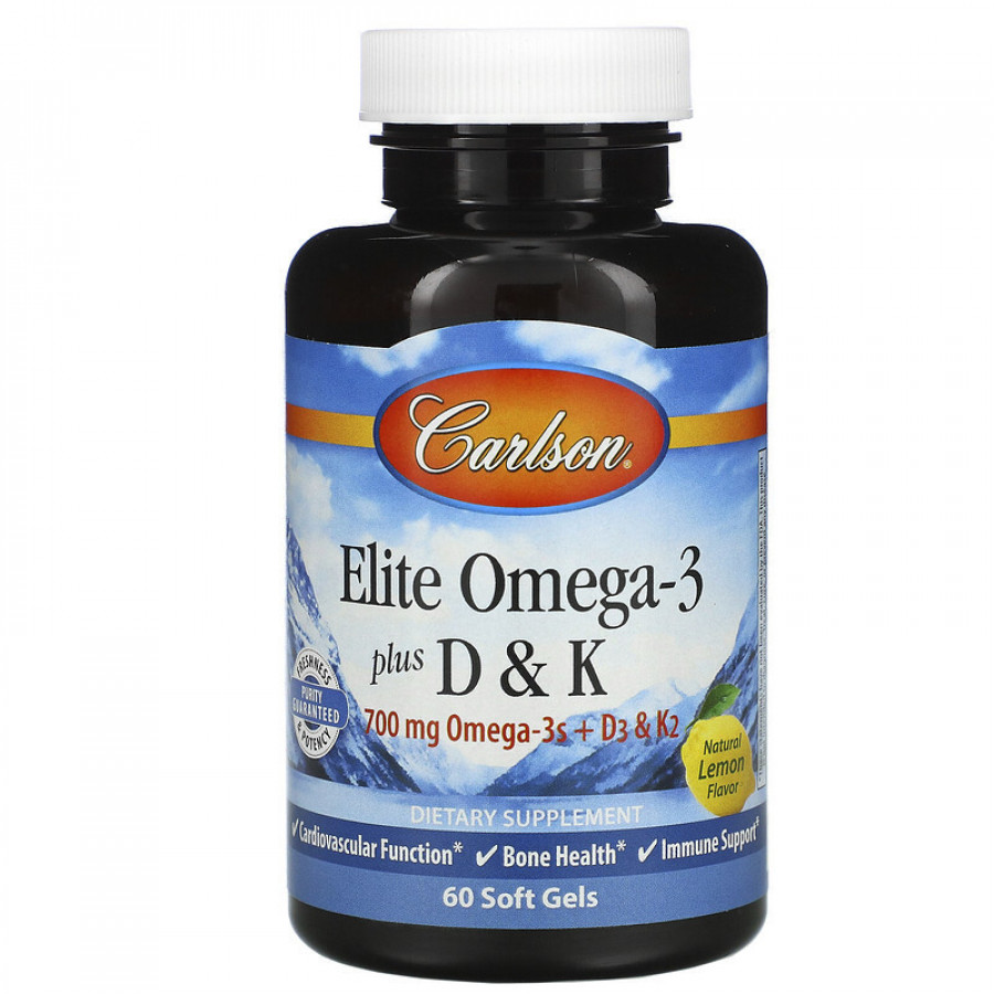Elite Omega-3 с витаминами D и K, со вкусом лимона, Carlson Labs, 60 капсул