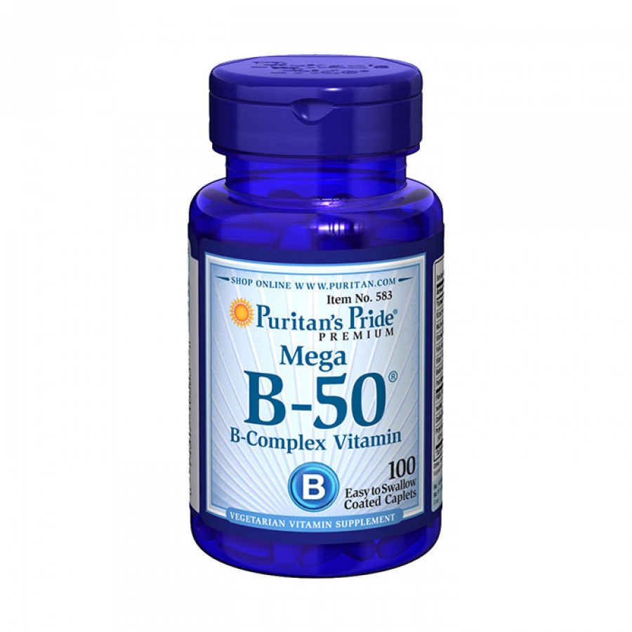Витамины группы В Mega B-50 B-Complex Vitamin Puritan's Pride 100 таблеток