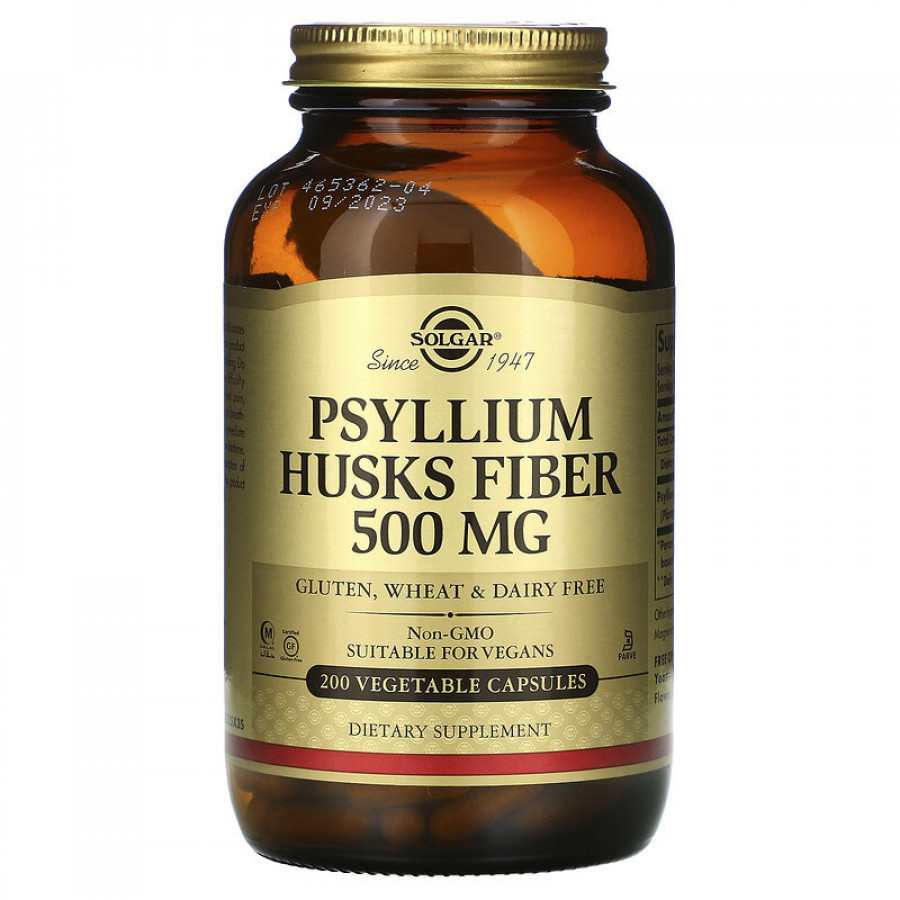 Псиллиум, клетчатка из оболочек семян подорожника "Psyllium Husks Fiber" 500 мг, Solgar, 200 капсул