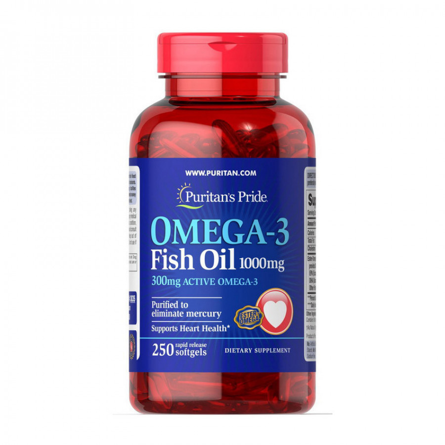 Омега-3 "Omega-3 Fish Oil", Puritan's Pride, 1000 мг, 250 гелевых капсул