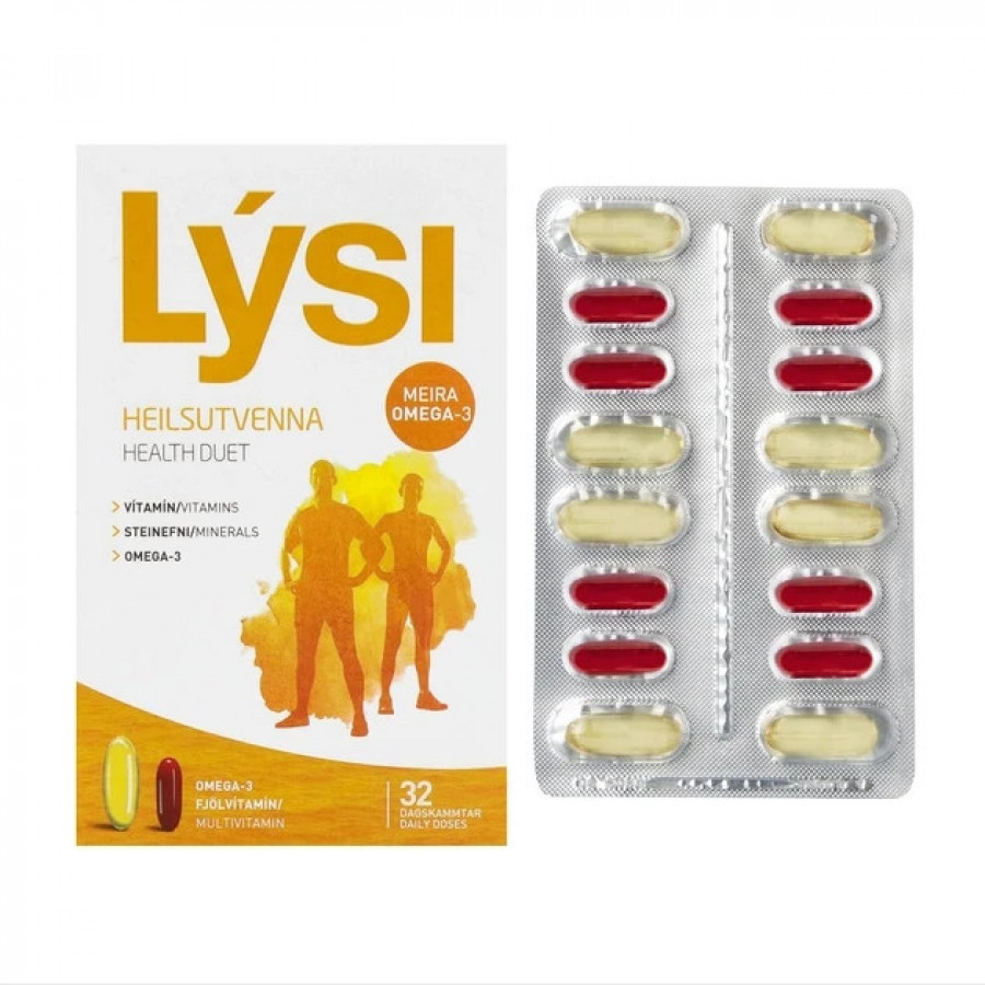 Омега3 (1000 мг) + мультивитамины Health duet LYSI, 64 капсулы