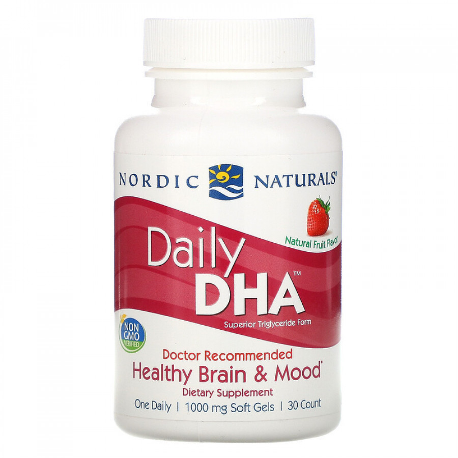 ДГК для ежедневного приема "Daily DHA", Nordic Naturals, клубника, 830 мг, 30 капсул