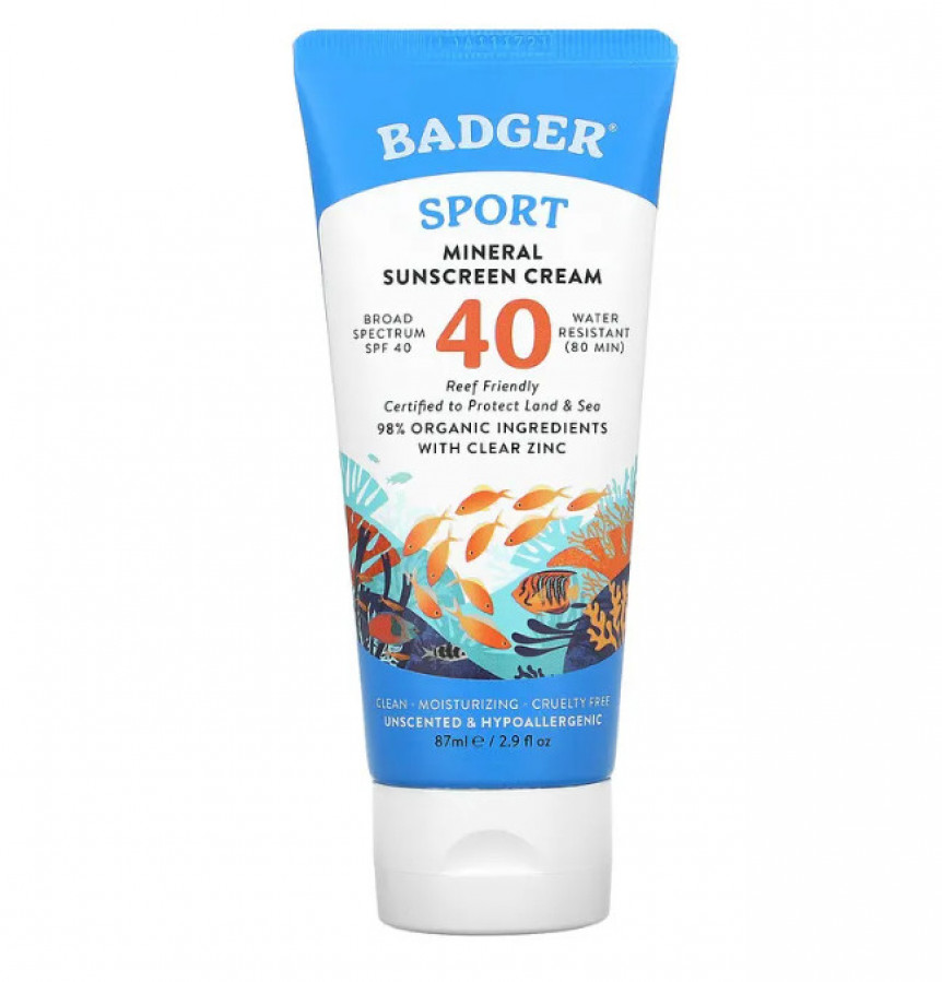 Минеральный крем для загара SPF 40 "Mineral Sunscreen Cream" Badger Company, без запаха, 87 мл